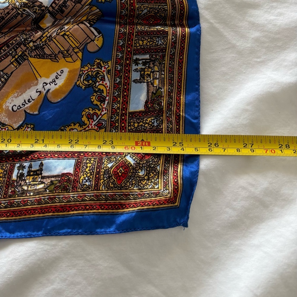 Vintage Italian Silk Feel Scarf - Vibrant Blue Roma Rome Landmark Souvenir - Picture 4 of 4